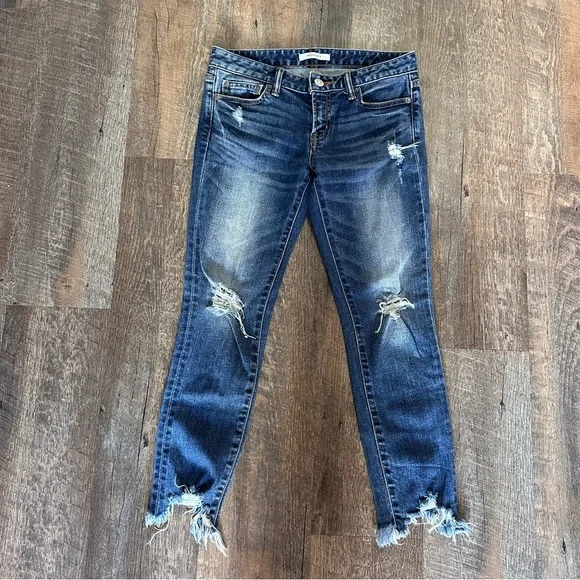 Moussy Denim Distressed Frayed Hem Skinny Ankle Jeans Sz 26 Raw Hem Japanese - Picture 1 of 6